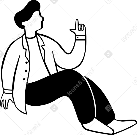 seated man pointing up PNG, SVG