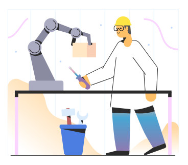 Man creating a robotic arm PNG, SVG