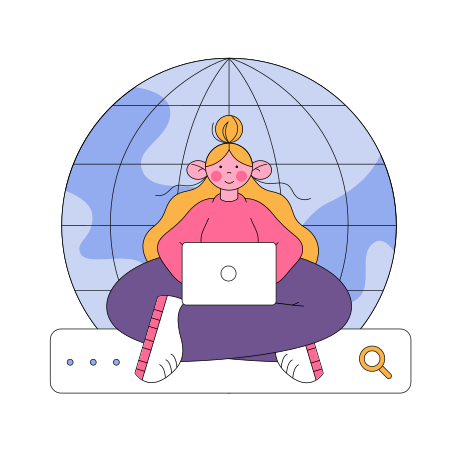 Иллюстрация Девушка с ноутбуком сидит на панели поиска в PNG и SVG