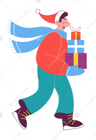 Man carrying christmas gifts animated illustration in GIF, Lottie (JSON), AE