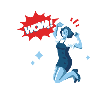 幸せな女性がジャンプして「すごい」と言う PNG、SVG