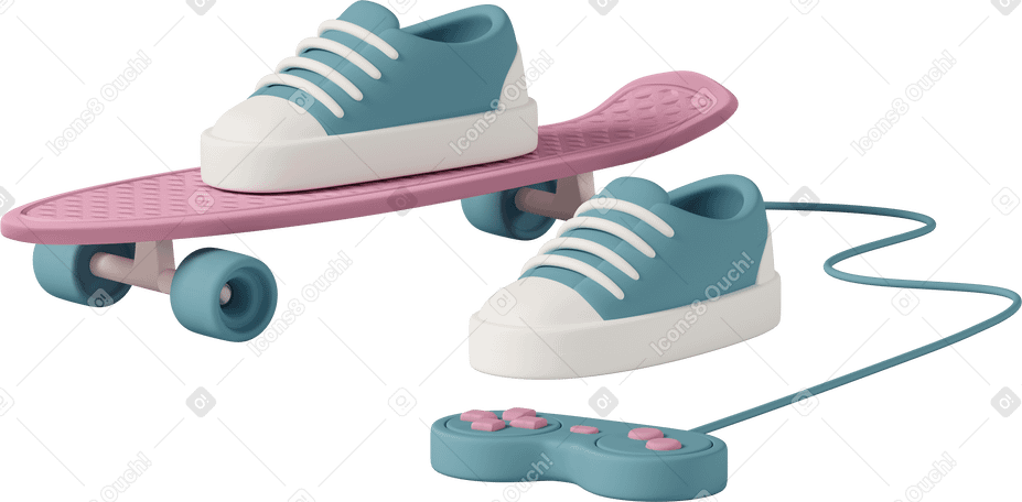 3D sneakers with skateboard and gamepad в PNG, SVG