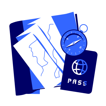 Travelling with passport, map and compass PNG, SVG