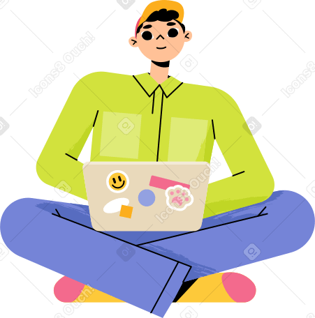 boy in cap with laptop Illustration in PNG, SVG
