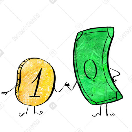 Монета и банкнота пожимают друг другу руки в PNG, SVG