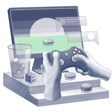 Gamer-arbeitsplatz mit computermonitor und joystick PNG, SVG