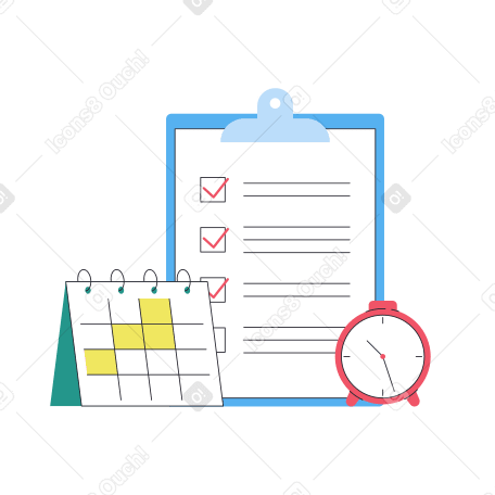 Calendar, checklist and clock for time management Illustration in PNG, SVG