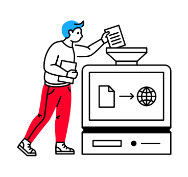 Мужчина загружает файлы на компьютер в PNG, SVG