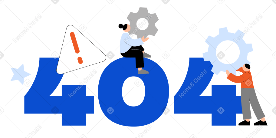 Schriftzug 404 mit zahnrädern und ausrufezeichen dreiecktext PNG, SVG