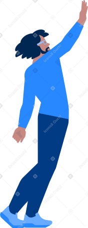 bearded man in glasses with raised hand Illustration in PNG, SVG
