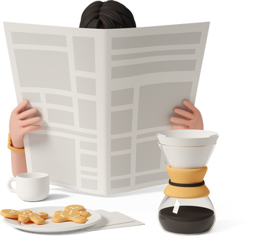 man reading newspaper with cup of coffee PNG、SVG