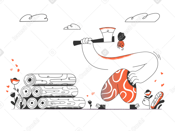 Lenhador com machado ao lado de uma pilha de madeira PNG, SVG