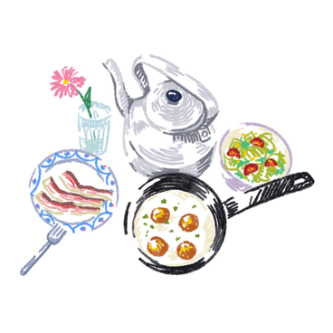 Colazione: uova fritte, pancetta e insalata PNG, SVG