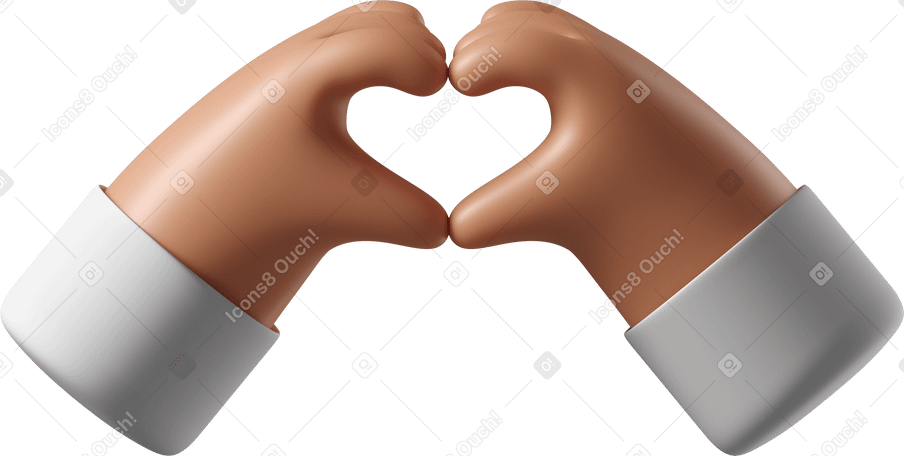 3D 심장 기호를 보여주는 검게 그을린 피부 손 PNG, SVG