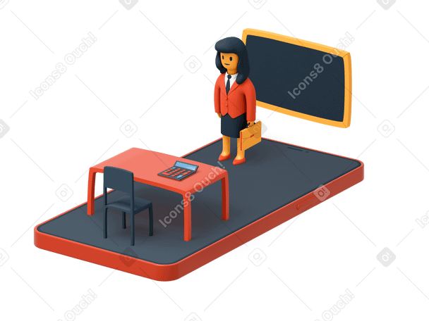 3D Teacher standing in front of the blackboard in empty classroom Illustration in PNG, SVG