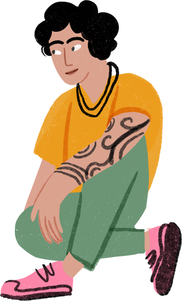 Guy sitting and looking to the side with his legs crossed PNG, SVG