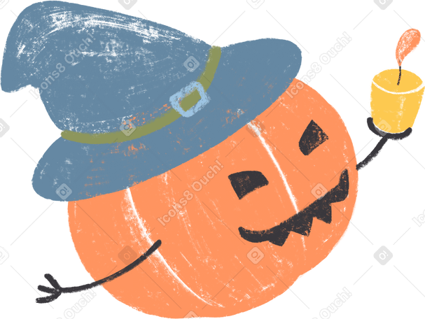 orange pumpkin in hat with candle in his hand PNG, SVG