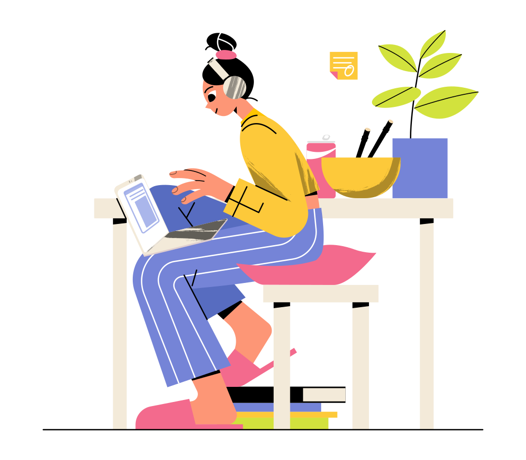 Girl is working on laptop at a remote job Illustration in PNG, SVG