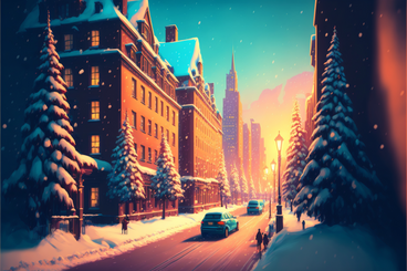3D christmas city street background PNG, SVG