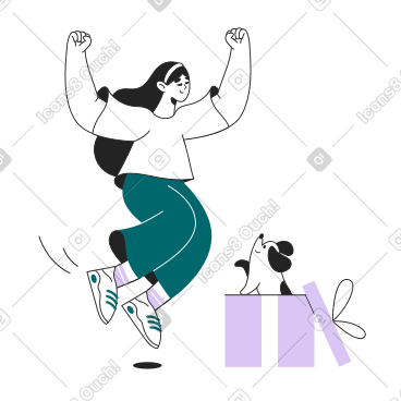 女孩为与狗的礼物而高兴 PNG, SVG