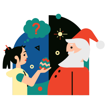 Frau fragt den weihnachtsmann nach einem ostereigeschenk PNG, SVG