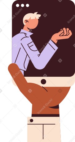 hand holding a mobile phone with a picture of a man PNG, SVG