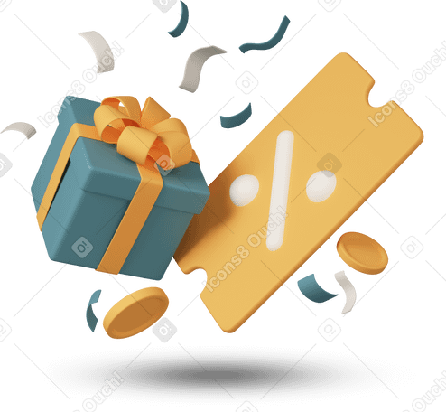 3D coupon with gift box PNG, SVG