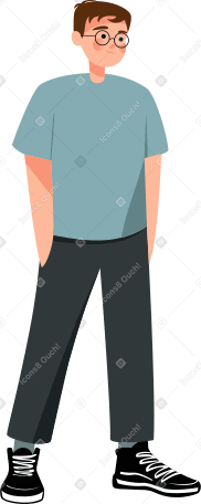 guy with glasses with hands in pockets Illustration in PNG, SVG