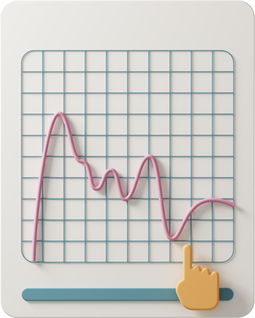 curved line chart with yellow hand cursor Illustration in PNG, SVG