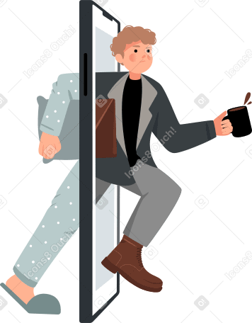 man stepping into the phone in pajamas and a suit Illustration in PNG, SVG
