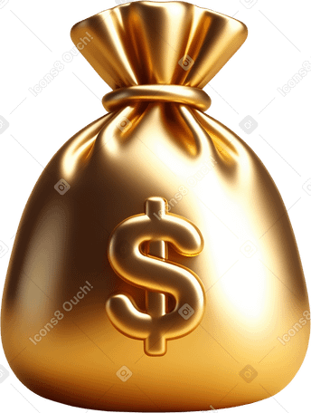 3D Золотой мешок для денег в PNG, SVG