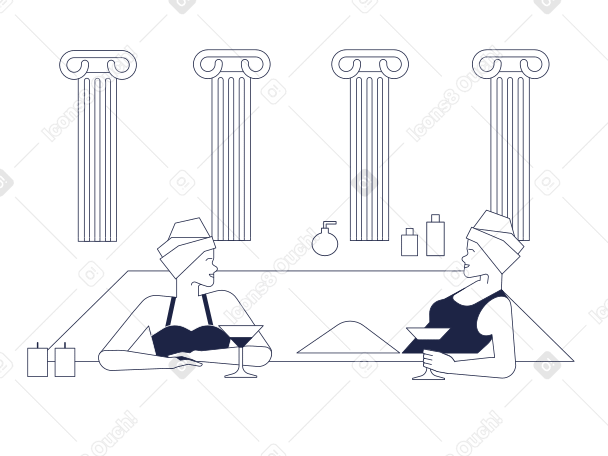 Two women in swimsuits drinking cocktails in a pool Illustration in PNG, SVG