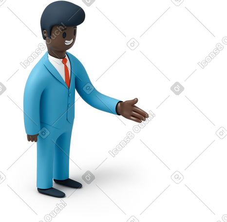 3D 伸出他的手的微笑的黑人商人 PNG, SVG