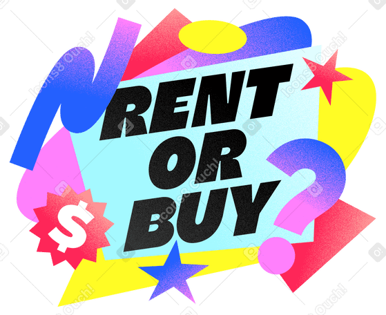 lettering rent or buy with different geometric shapes text PNG, SVG