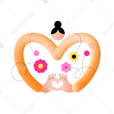Женщина делает форму сердца руками с цветами в PNG, SVG