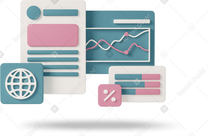 3D statistics graphs and finance charts PNG, SVG