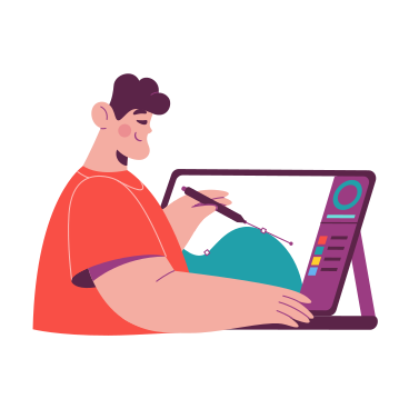 Человек рисует на планшете в PNG, SVG