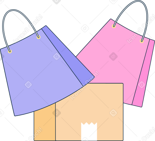 box with shopping bags Illustration in PNG, SVG