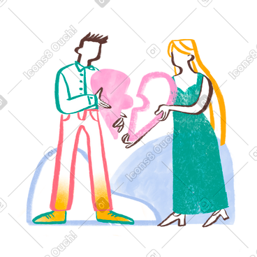 男人和女人拿着一半的心 PNG, SVG