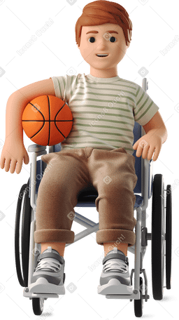 3D boy in a wheelchair with a ball PNG, SVG