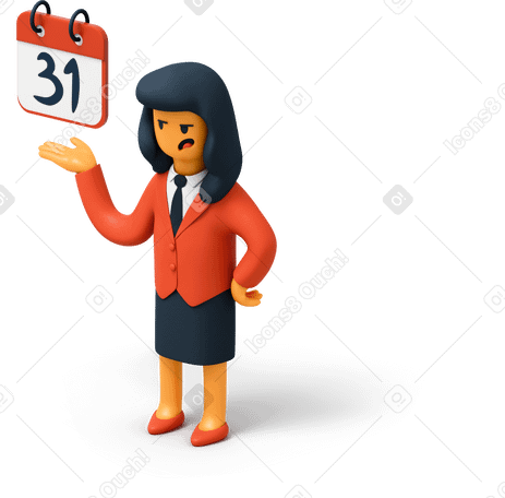 3D Деловая женщина с напоминанием о календаре в PNG, SVG