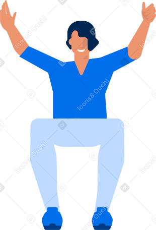joyful guy is sitting with his hands up Illustration in PNG, SVG