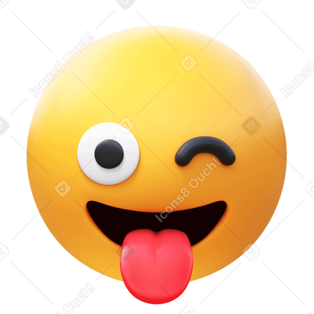 3D winking face with tongue Illustration in PNG, SVG
