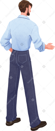 standing man in blue shirt and jeans from back Illustration in PNG, SVG