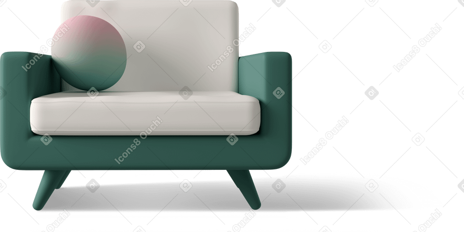 3D green armchair with pillow PNG, SVG