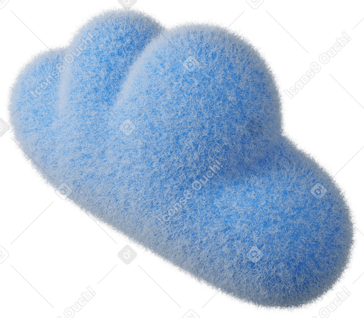 3D Three-quarter view of a blue fluffy cloud turned left PNG, SVG