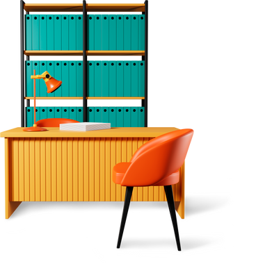 office desk and shelf unit with box files PNG, SVG