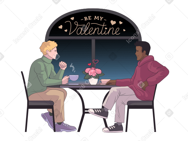 Two men on a date in cafe PNG, SVG