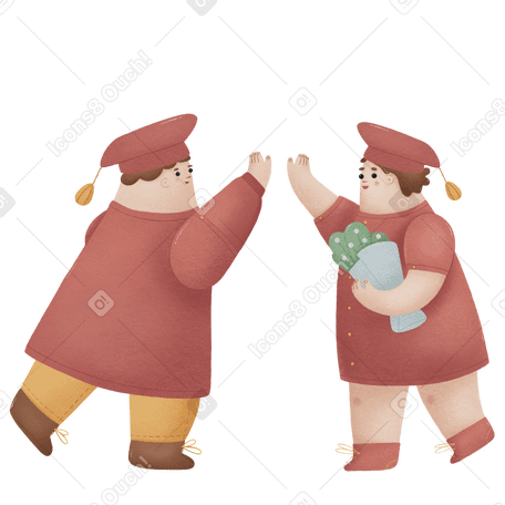 Man and woman in graduation caps are giving high five Illustration in PNG, SVG