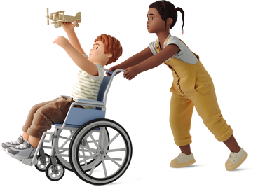 girl playing with boy in wheelchair PNG, SVG